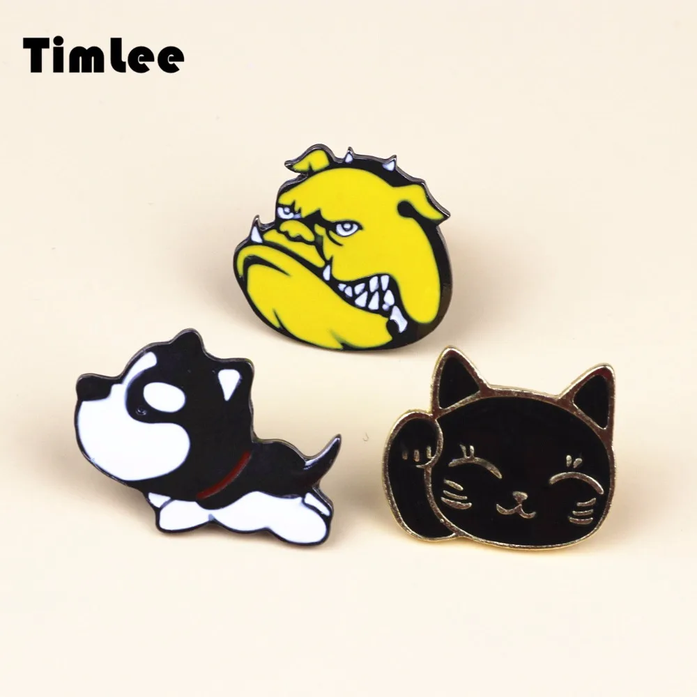 X104 Cartoon Cute Pet Puppy Husky Bulldog Lucky Fortune Cat Metal Brooch Pins Button Jeans Bag Decoration Gift Wholesale | Украшения и