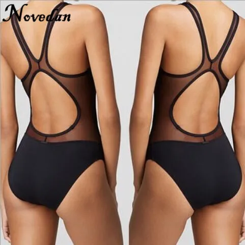 Женский сексуальный цельный купальник черный однотонный летний купальный