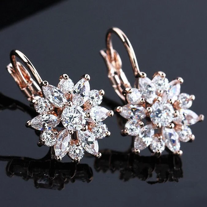 Роскошные серьги в виде цветов цвет под розовое золото и серебро женская