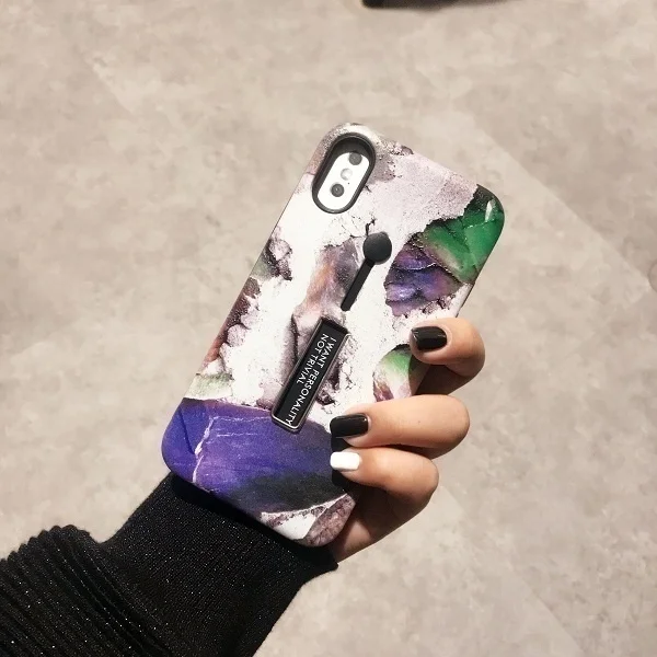 Fashion Marble Pattern Hybrid Armor Metal Aluminum Bracket Stand Holder Kickstand Phone Case For iPhone X 6 6sPlus 7 8Plus |