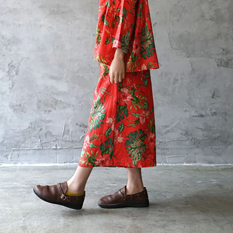 Johnature National Style Women Print Pants New Vintage Loose Fashion 2021 Spring Elastic Waist Linen Straight Calf-Length | Женская