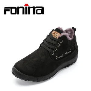 Мужские зимние ботинки FONIRRA, мужские зимние ботильоны, однотонная теплая ткань, мех, флок, зимняя обувь, мужские кожаные повседневные мужские ботинки 937