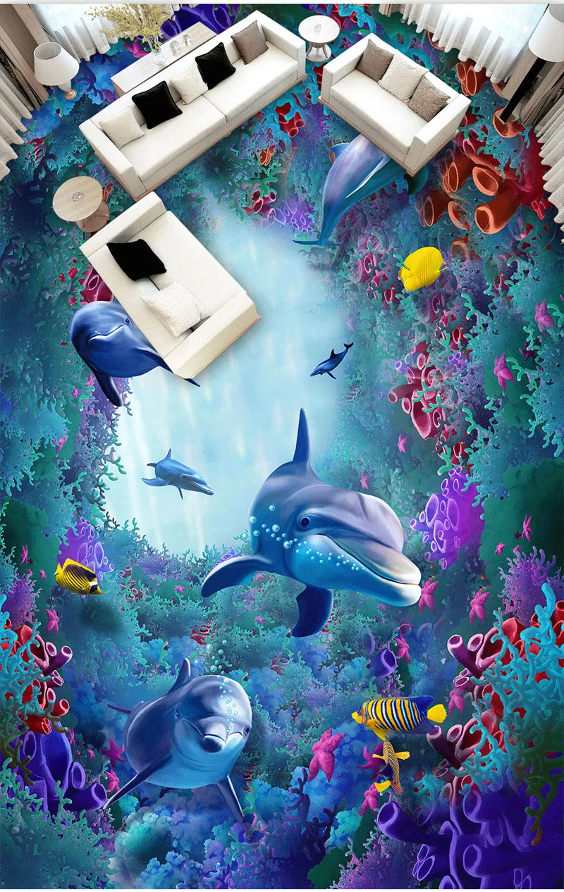 Настенные 3D обои Bacaz Sea World с изображением дельфина кораллов для туалета ванной
