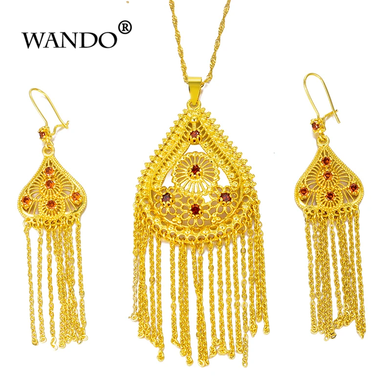 WANDO 24 K золотого цвета комплект эфиопских украшений ожерелье/серьги/кулон/средний
