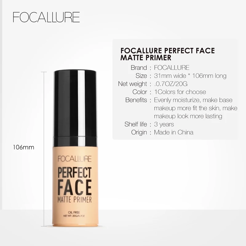 FOCALLURE, матовая основа для лица, натуральный макияж, основа для макияжа, основа для кожи лица, контроль жирности, косметическая основа для лица, косметика