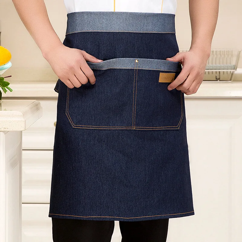 Новинка 2017 фартуки с карманами джинсовые половина тела хлопок кафе ковбойская
