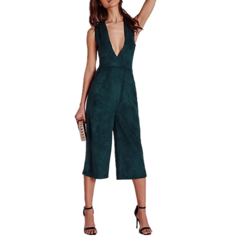 Черный глубокий v образный вырез длинный женский комбинезон с открытой спиной 2019