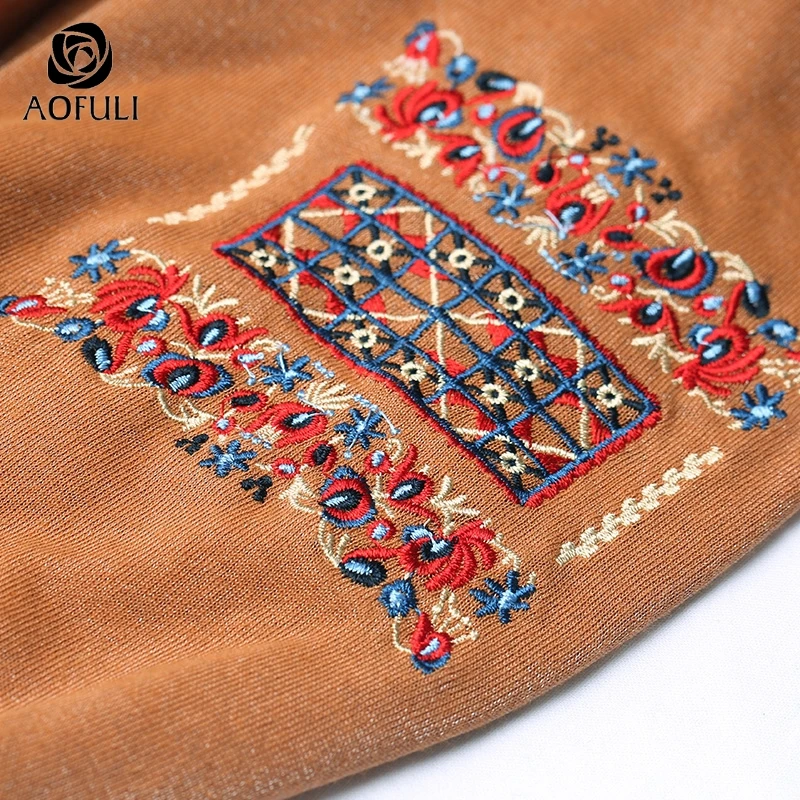 Блузка с длинным рукавом и вышивкой AOFULI B6369 L ~ 3xl 4xl 5xl|embroidered blouse|casual topstop floral |