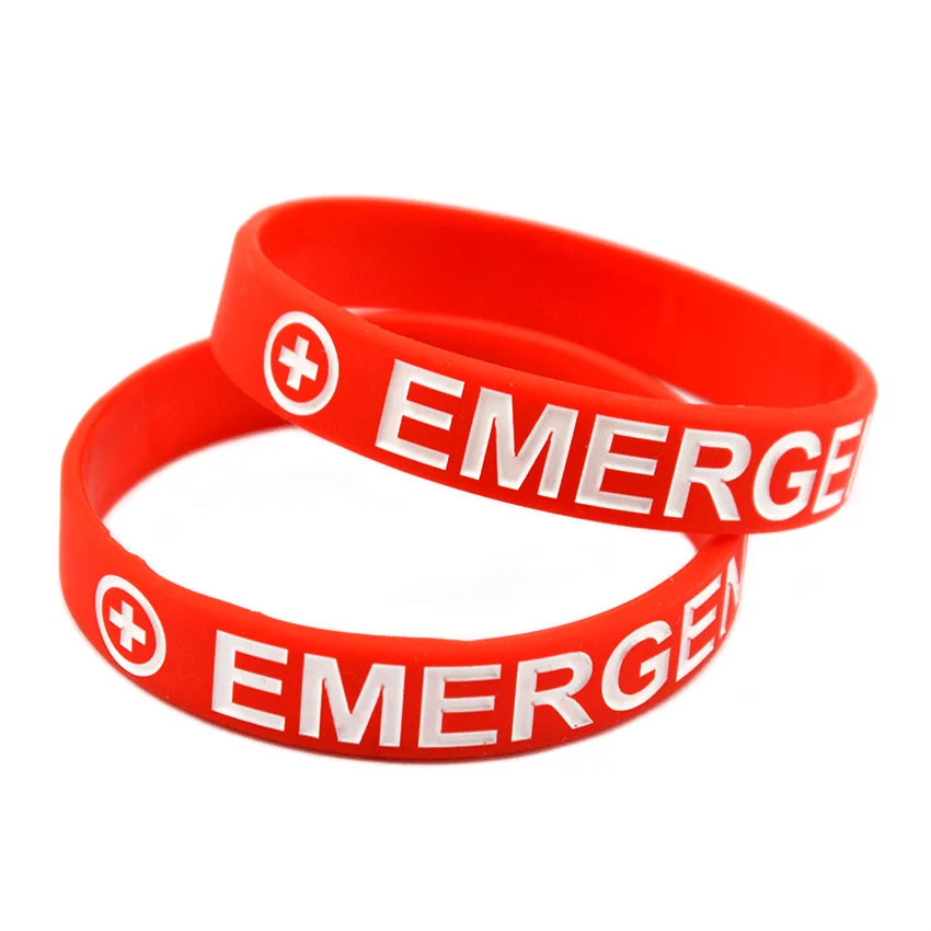 

50PCS Emergency Band Silicone Bracelet Debossed and Ink Filled Color