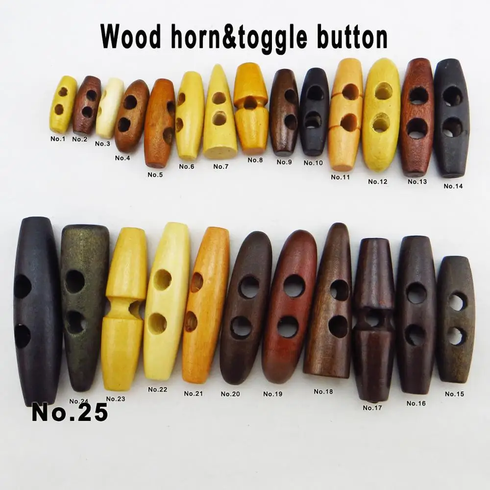 

15PCS 20MM~60MM Brown Wooden Horn Toggle Clothes Sewing Button Garment Accessory Coat Fit WHB-094
