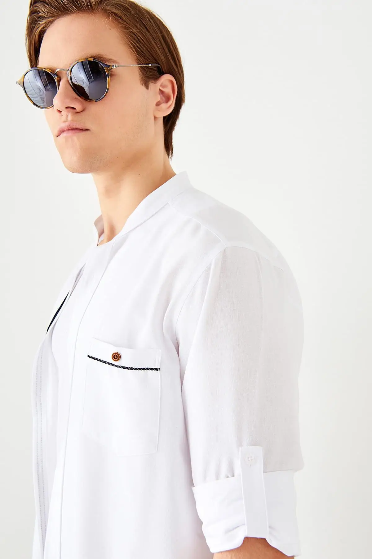 Trendyol белая мужская с вырезом лодочкой Pat Six Ekstraforlu длинным рукавом Slim Fit новая