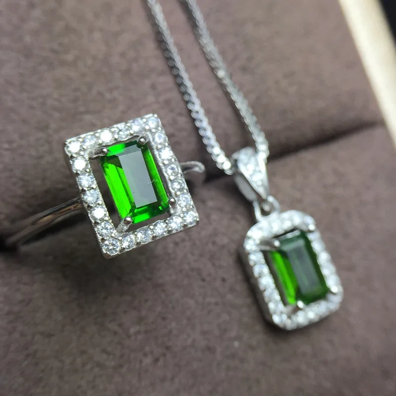 

KJJEAXCMY boutique jewels Girls style 925 sterling silver inlaid natural diopside stone set wholesale ring pendant necklace earr