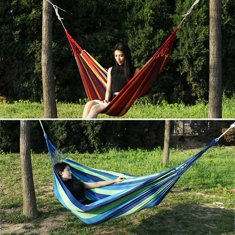 

Rainbow Colorful Outdoor Leisure Camping Folding Hammocks Collapsible Canvas Hammocks Ultralight Hammock Bed With Storage Bag