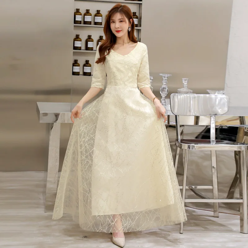 M-4XL женское вечернее платье из тюля расшитое блестками с рукавом до локтя