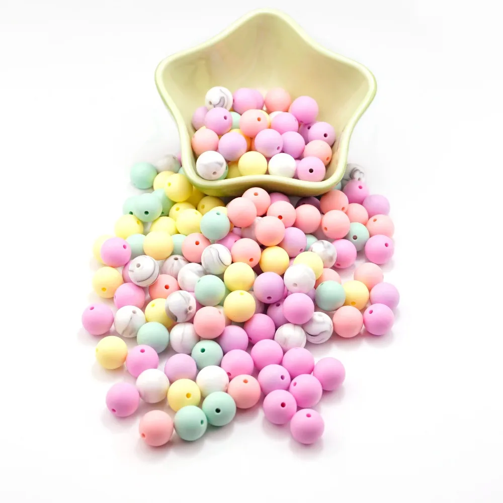 

SUTOYUEN 100pc Silicone Baby Teething Teether Beads 9-15mm Safe Food Grade Nursing Chewing Round Silicone Beads DIY Necklace
