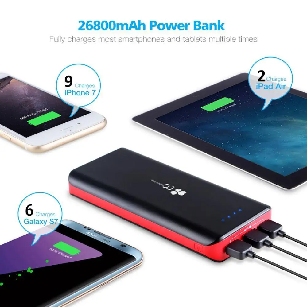 26800 мАч банк питания Двойной вход быстрое зарядное устройство 3 USB выхода