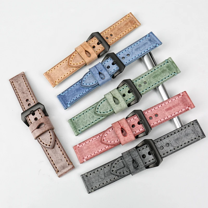 MAIKES Fashion Green Watchbands 22mm 24mm With Black Buckle Watch Accessories Watch Strap Retro Leather Watch Band For Panerai