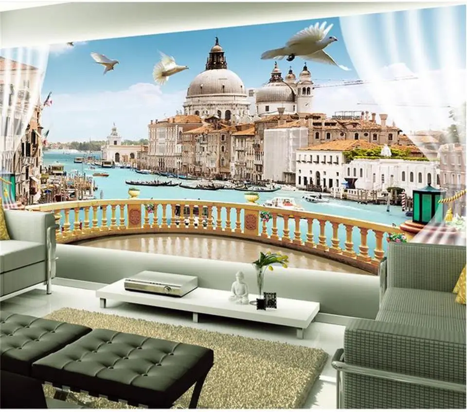 Пользовательские 3d фото обои Гостиная Фреска Окно балкон Рим пейзаж живопись ТВ