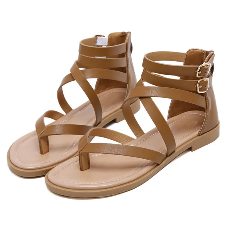 

YAERNI 2019 Women Summer Shoes Ankle Strap Sandals 2019 Round Toe Gladiator Sandals Buckle Flats Female Lady Casual ShoesE940