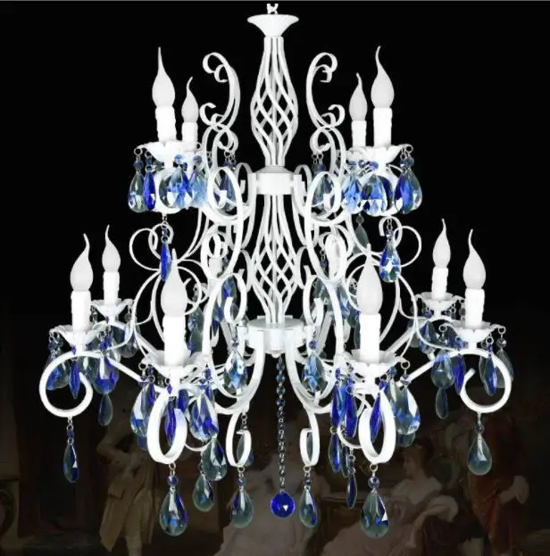 

Mediterranean chandelier blue crystal lamp wrought iron simple atmosphere living room lamp American pastoral creative bedroom LE