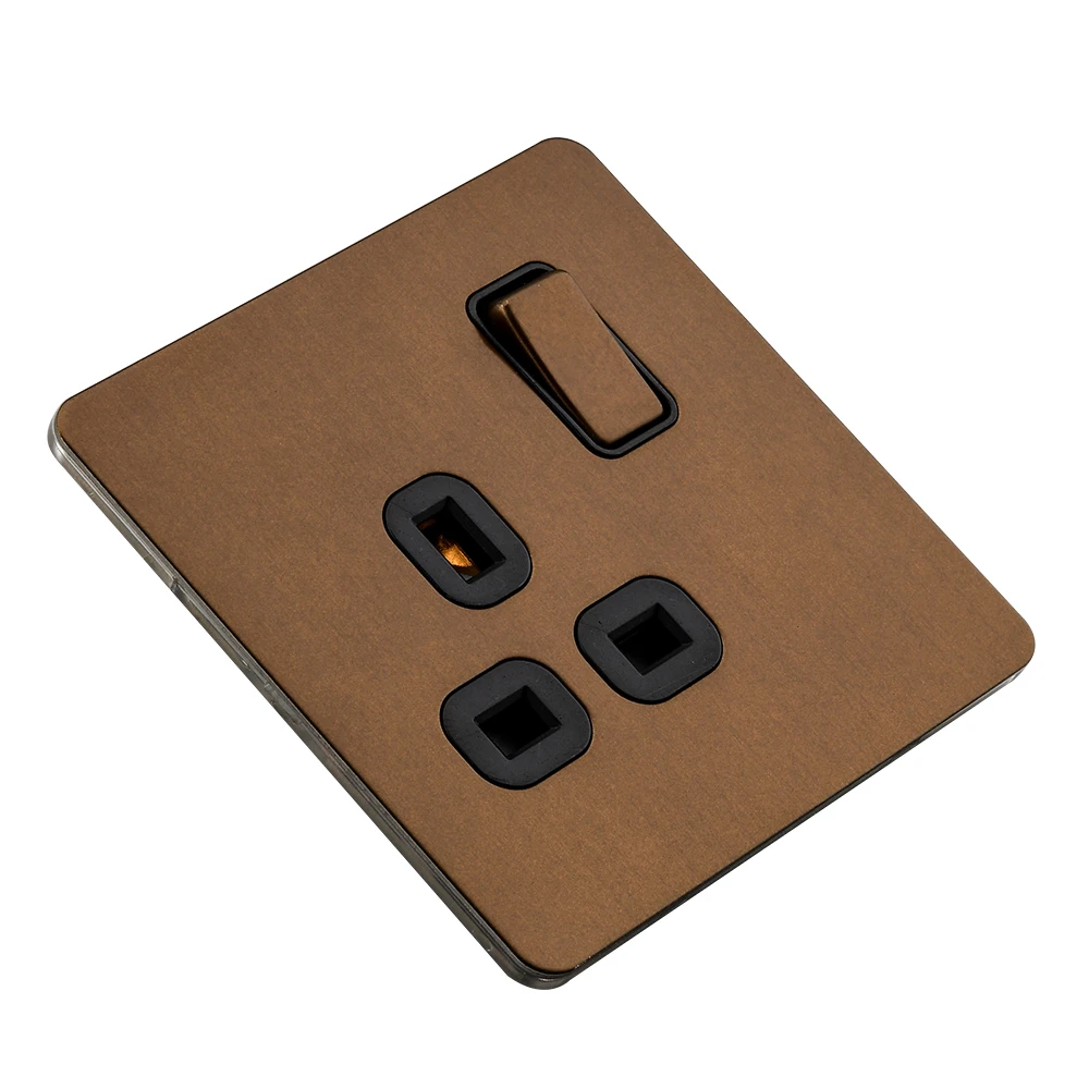 Коричневая безвинтовая Высококачественная электрическая розетка 13 Ампер