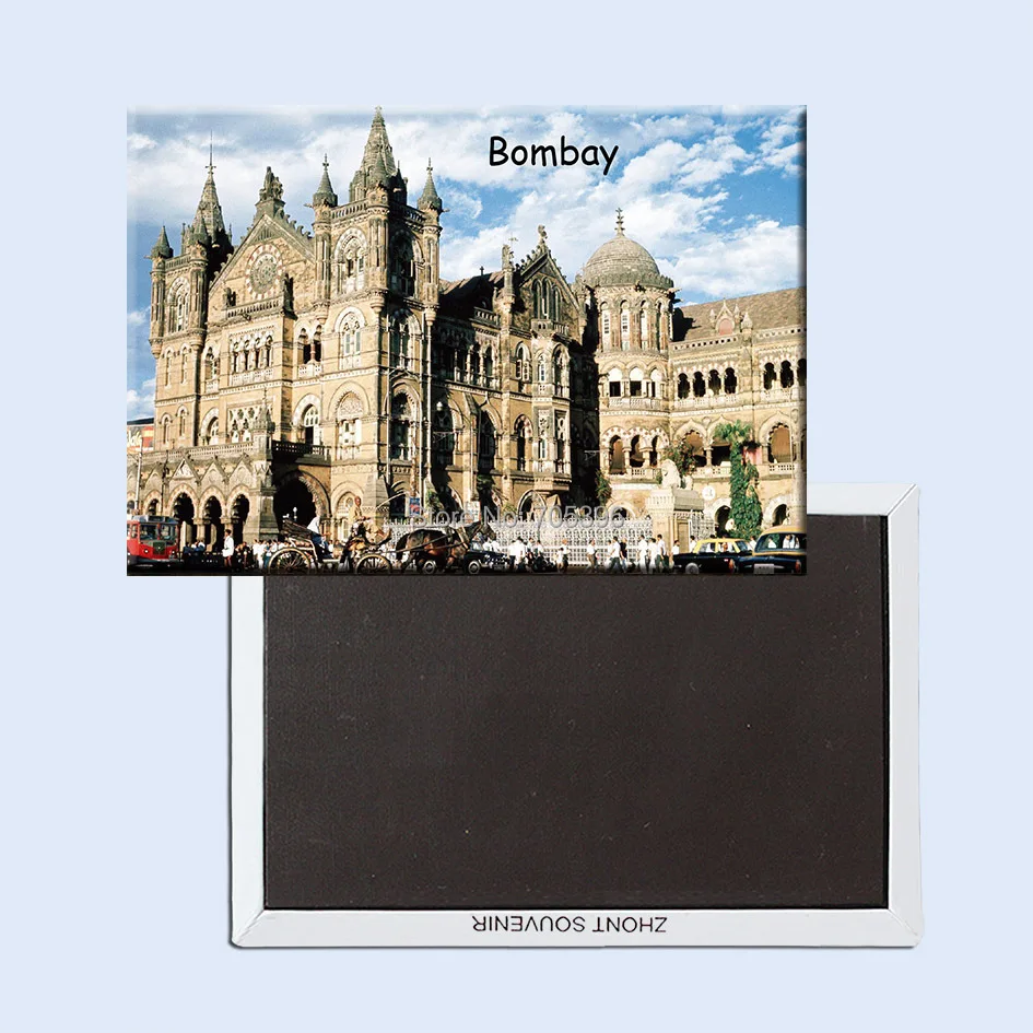 Туристические магниты на холодильник 78*54 мм victoria terminus bombay Индия жесткие из