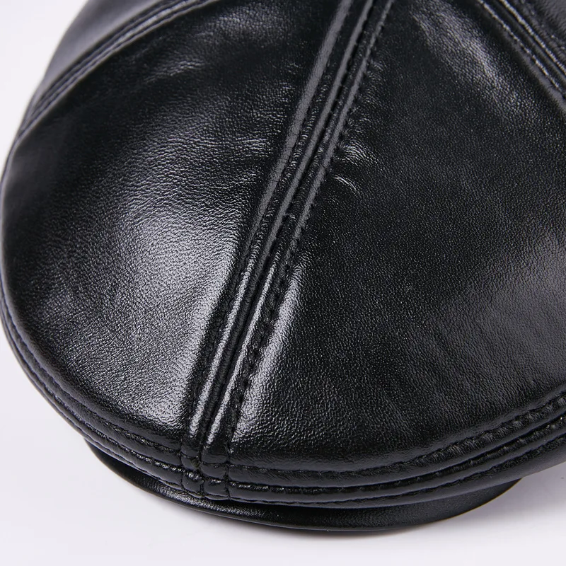 Модный кожаный берет шапки Мужская зимняя Осенняя шапка из овечьей шкуры мужские