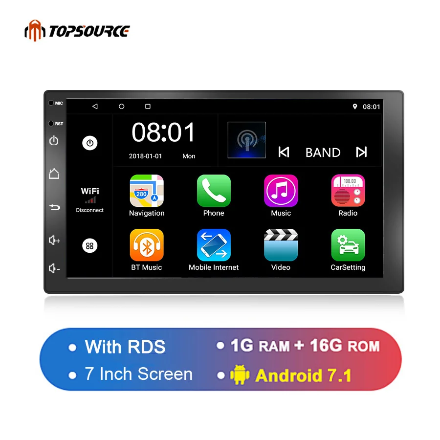 TOPSOURCE Car Radio Player 2 Din 7 Inch Android 7.1 WIth GPS Wifi RDS AV OUT Multimedia For Universal dvd | Автомобили и