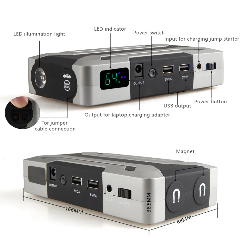 Многофункциональный автомобильный стартер 1000А портативный пусковой усилитель