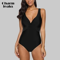 charmleaks women one piece high waist swimwear front cross swimsuit sexy bodysuit solid ruched monokini