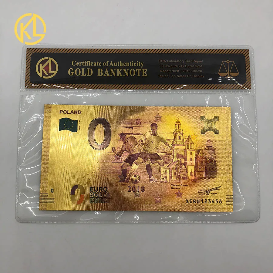 Oeuro-Poland-COA 1 шт., крашеная 999,9 Золотая фольга, банкноты для денег, Польша, 10, 20, 50, 100, 200, 500 злотых, для деловых подарков и украшения дома - Цвет: Oeuro-Poland-COA