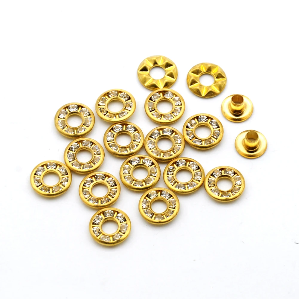 Круглые металлические латунные люверсы со стразами 100 шт./лот 9 мм стеклянные