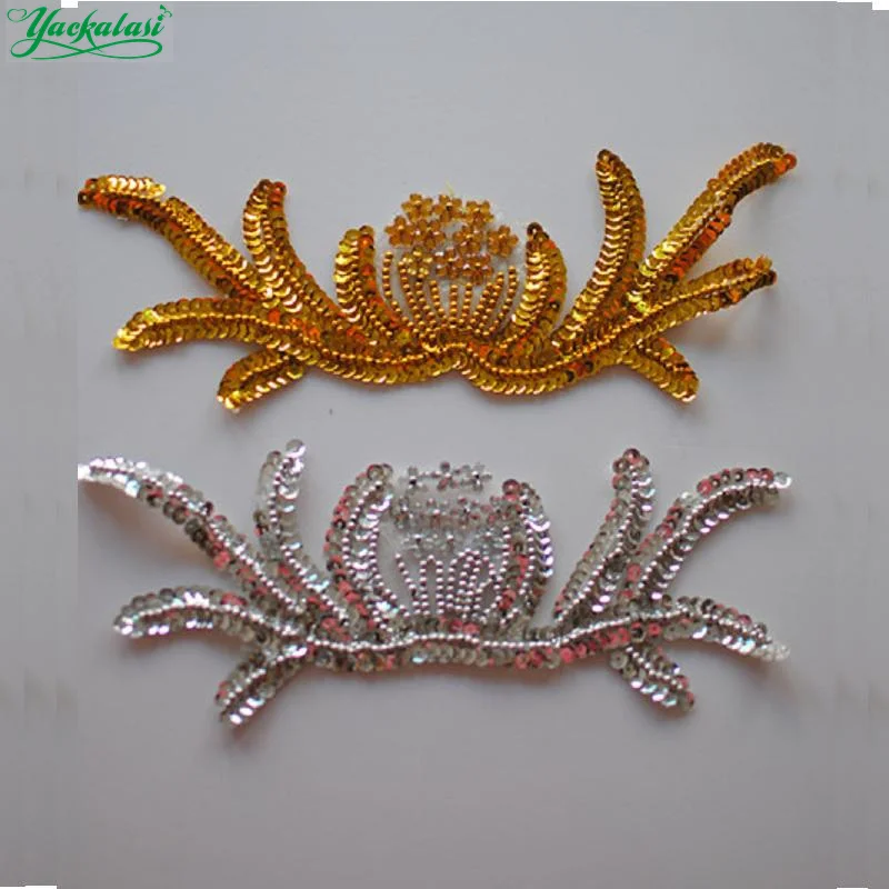 

YACKALASI 5 Pcs/Lot 3D Floral Lace Appliques Beaded Costume Accessories Sequined Hair Flower Patches 26*10cm