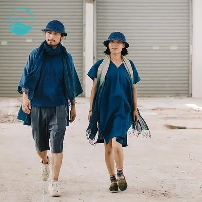 Женский синий шарф 100% натуральный льняной цвета индиго мужской или женский 45 х185