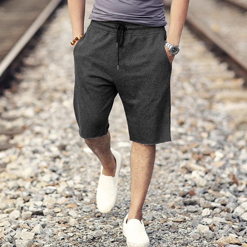 Мужские летние шорты K885 серые повседневные свободные из хлопка с эластичной
