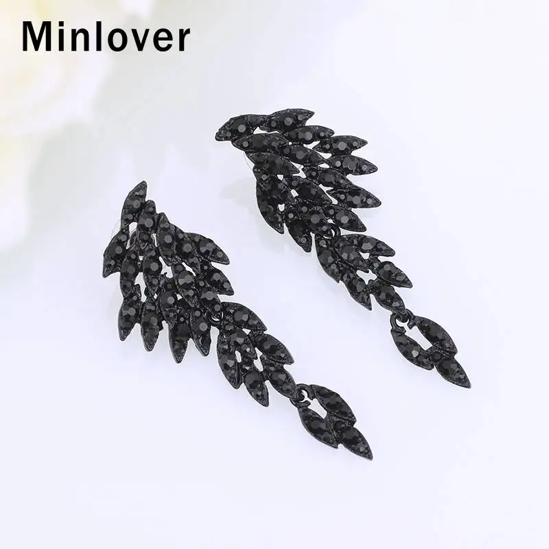 Модные серьги-клипсы Minlover с ангельскими крыльями для женщин черные стразы орлы