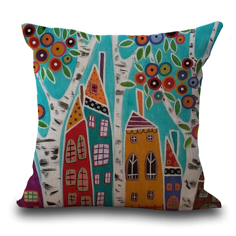 RECOLOUR Linen Pillow Cover Vintage European Building Style Pattern Cushion Home Decorative Cheap Case 45x45cm | Дом и сад