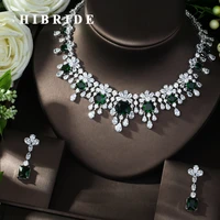 hibride newest luxury sparking brilliant cubic zircon necklace earrings wedding bridal jewelry sets dress accessories n 988