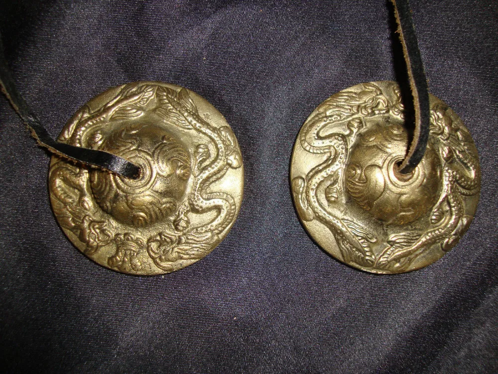 Приподнятый латунный Тибетский дракон колокольчики тинша тарелки Manjira 6 5 см | Дом