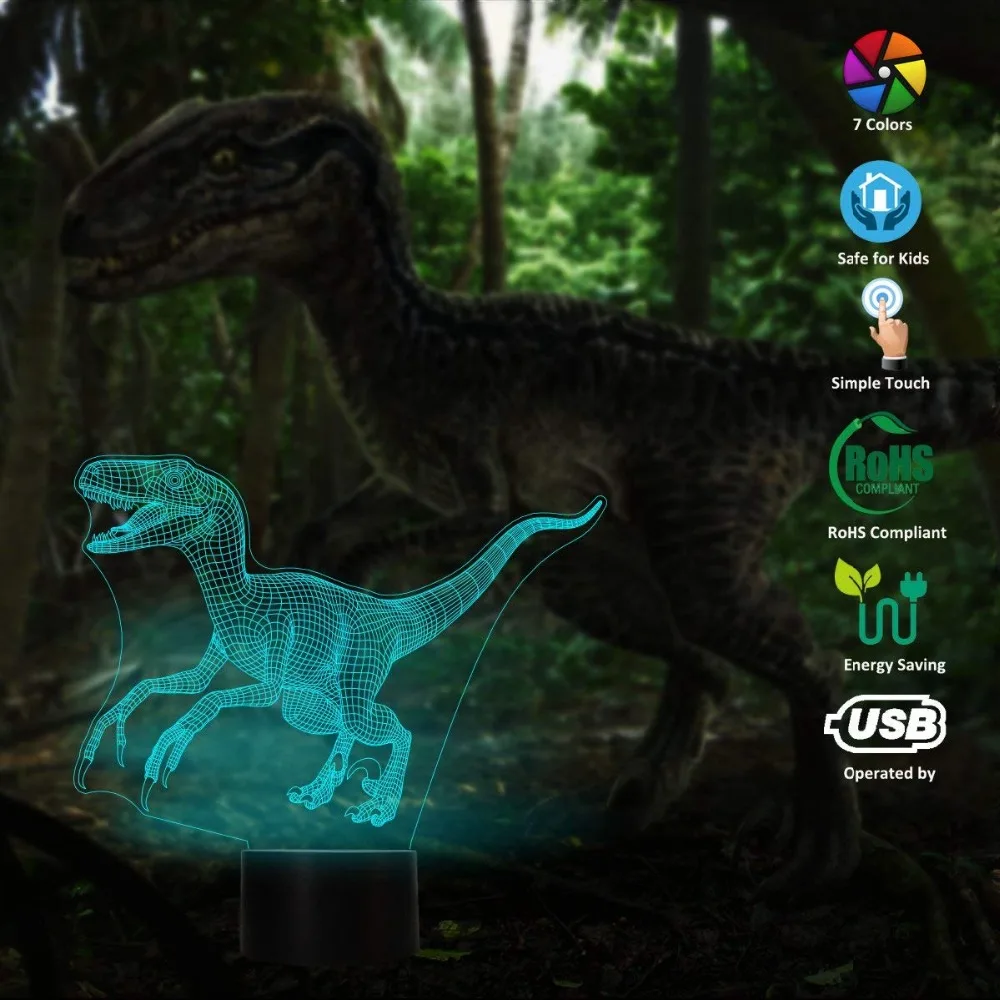 3D Оптическая иллюзия животных ночник 7 LED Изменение цвета лампа крутой мягкий