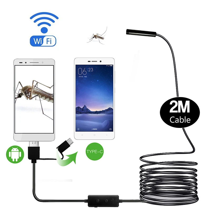 F160 2 м мягкий кабель wifi эндоскоп Инспекционная камера micro usb Android 3в1 интерфейс тип c
