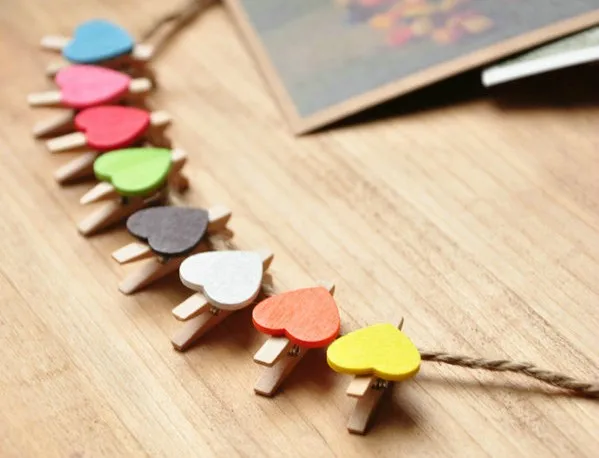 

100 шт., Деревянные прищепки в форме сердца, 30 мм