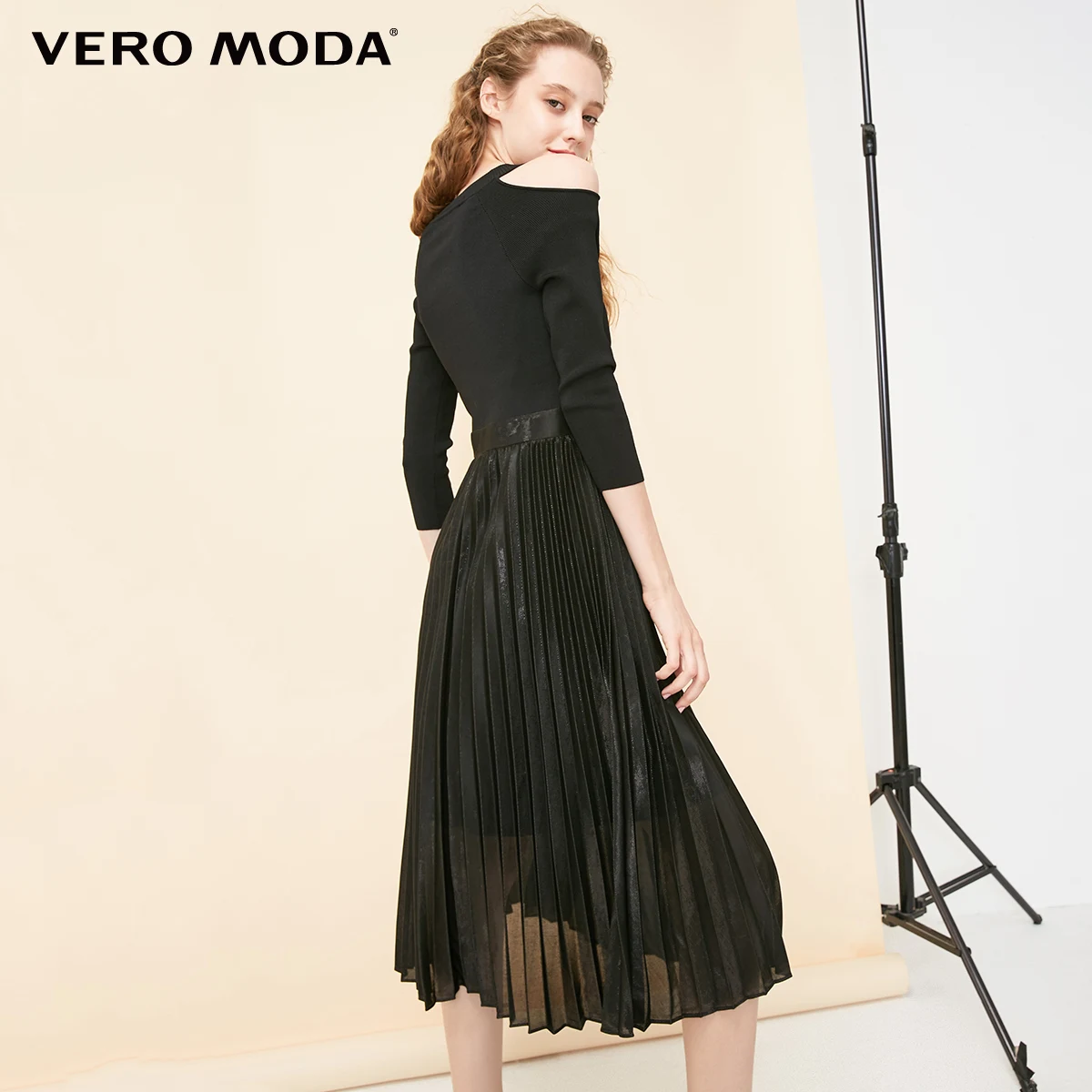 Vero Moda Новое Женское трикотажное Плиссированное длинное платье с открытыми плечами | 31837C517
