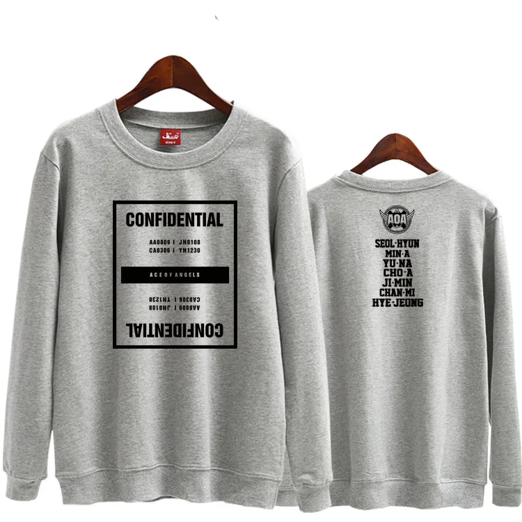 

Spring autumn kpop aoa 1st concert confidential all member name printing o neck thin hoodie for fans sweatshirts