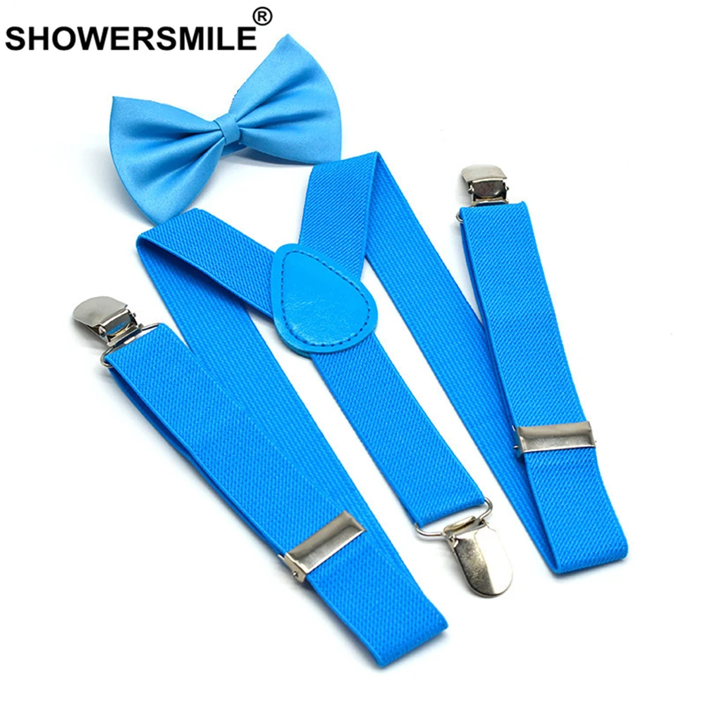 SHOWERSMILE подтяжки для мальчика Дети Синий Подвеска для детей брюки желтый розовый черный темно-синий красный свадебные Детские подтяжки для девочки галстук-бабочка комплект