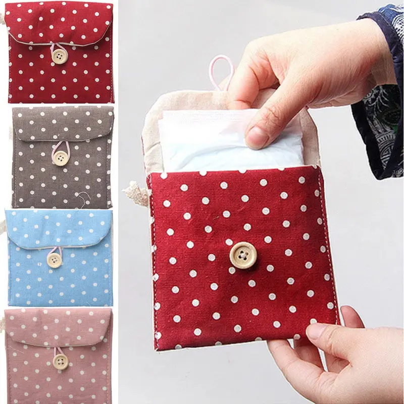

1pcs Women Portable Napkins Travel Tampon Bag Lovely Polka make up bag Cosmetic bag beauty Case Travel Wash pouch