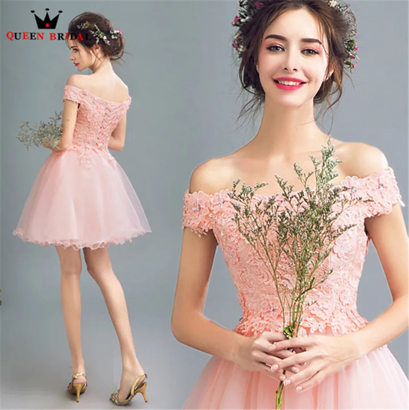 QUEEN BRIDAL Evening Dresses Short Pink Tulle Lace Elegant Women Prom Party Dress Gown 2020 NEW Vestido De Festa JW33 | Свадьбы и