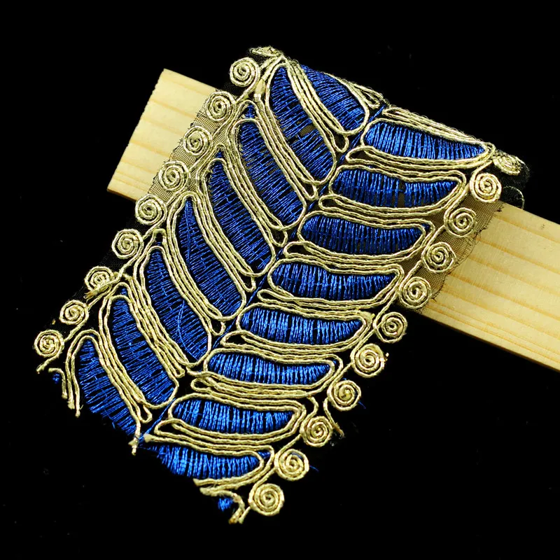 Синяя золотая металлическая отделка вышитая кружевная ткань искусственное