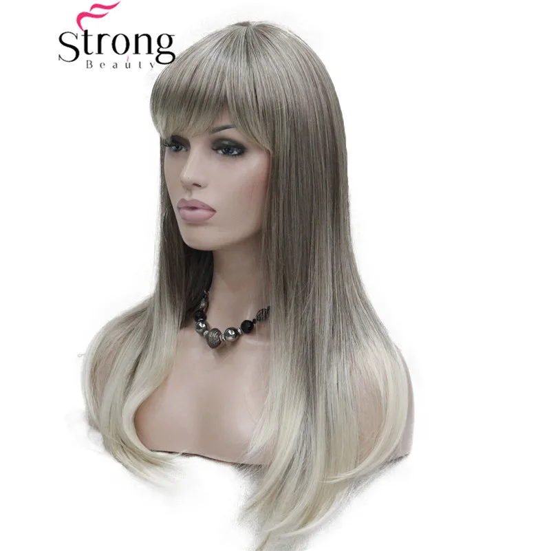 StrongBeauty длинные прямые волосы с Омбре блонд челкой синтетический парик женские