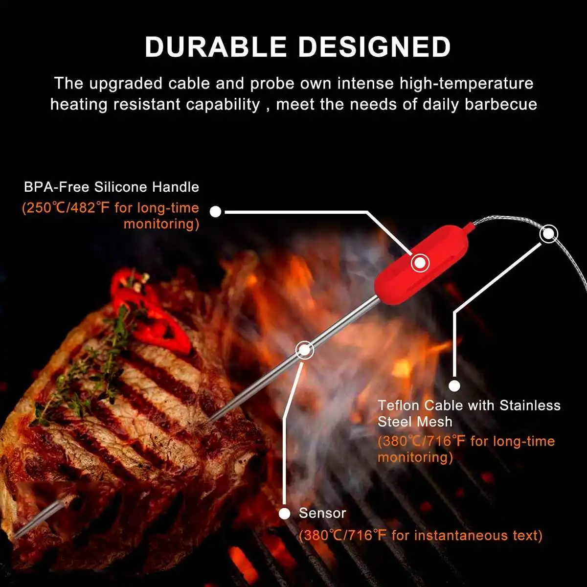 

4.0 Wireless Digital bluetooth BBQ Thermometer With 6 Probes Control Food Cooking Timer Oven Meat Grill Thermometer Kitchen Tool